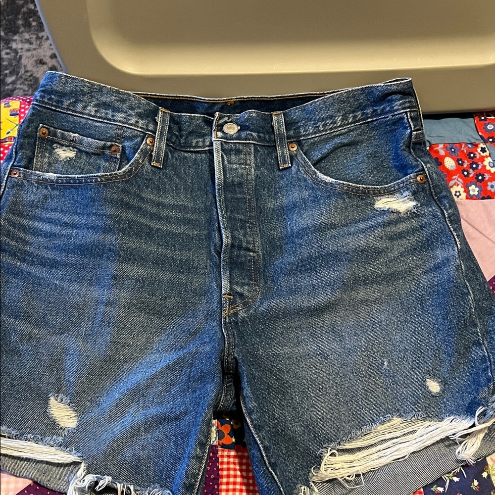 Levis Distressed Denim longer length 501 Shorts